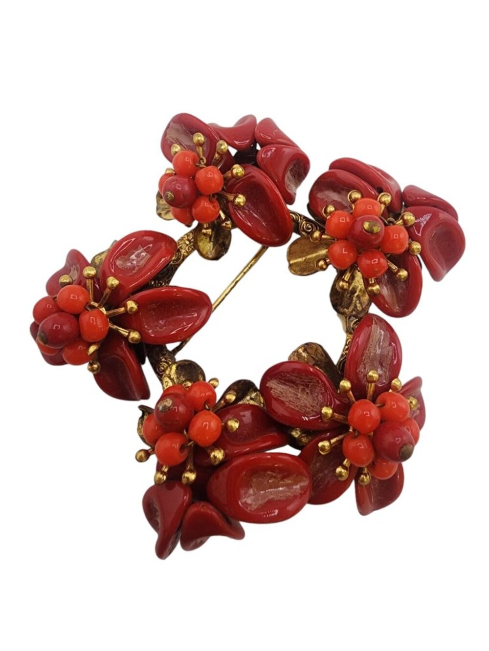 Amazing Signed Czechoslovakia Glass Wreath Style Brooch (A6784)